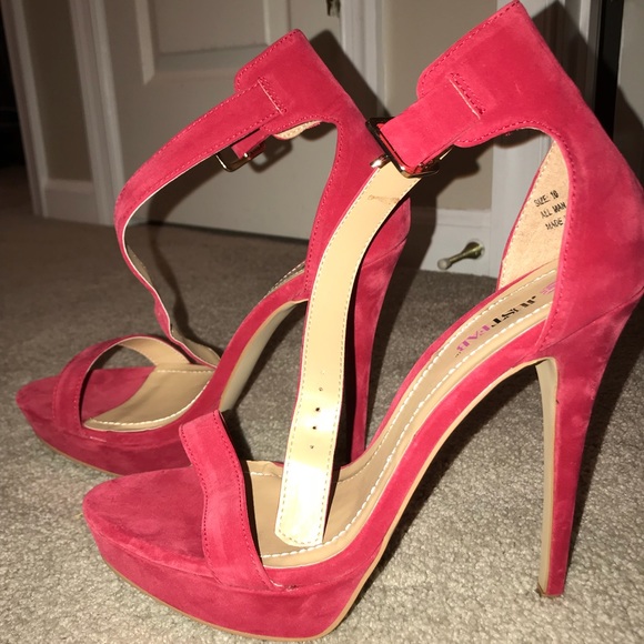 Shoe Dazzle Shoes - RED SUEDE PLATFORM HEELS